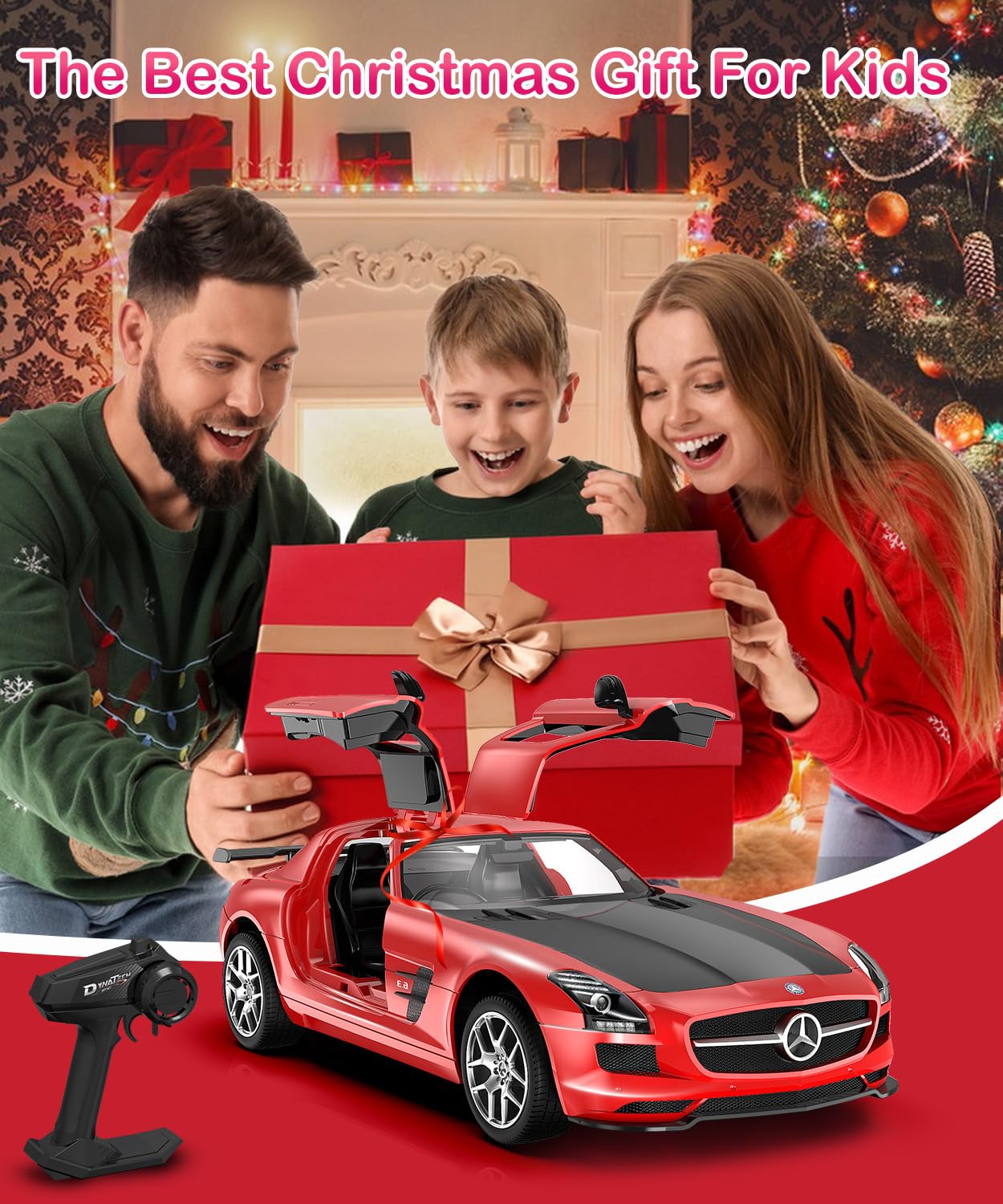 AEROQUEST Remote Control Car, 1:14 Scale Mercedes Benz Rc Cars Officially Licensed 15Km/h Fast Toy Car 7.4V 500mAh with Led Light 2.4Ghz Drift Car for Adults Boys Girls Birthday, Red