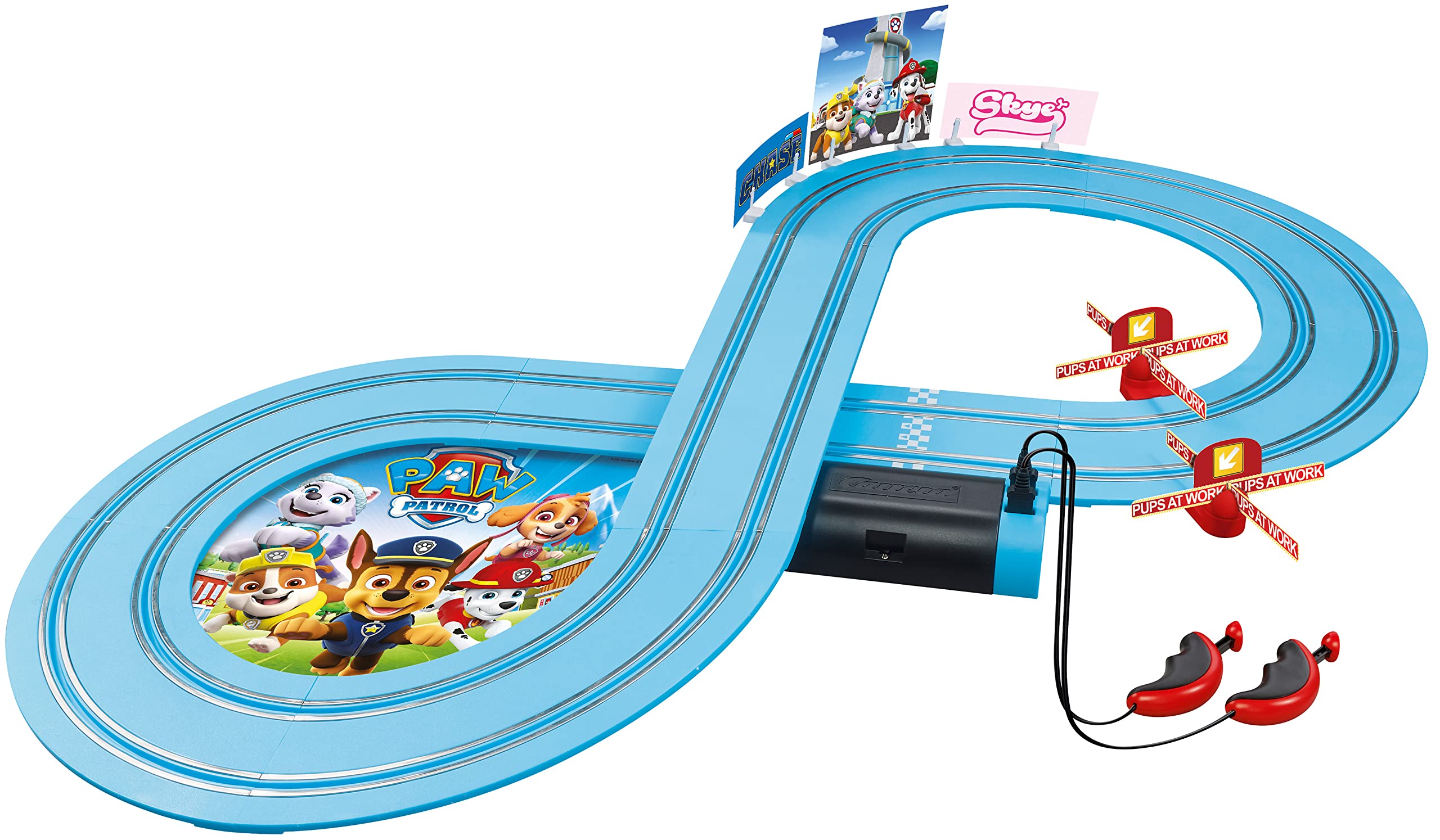 Carrera First Paw Patrol - Slot Car Race Track - Includes 2 Cars: Chase and Skye - Battery-Powered Beginner Racing Set for Kids Ages 3 Years and Up,