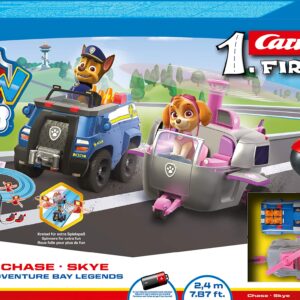 Carrera First Paw Patrol - Slot Car Race Track - Includes 2 Cars: Chase and Skye - Battery-Powered Beginner Racing Set for Kids Ages 3 Years and Up,