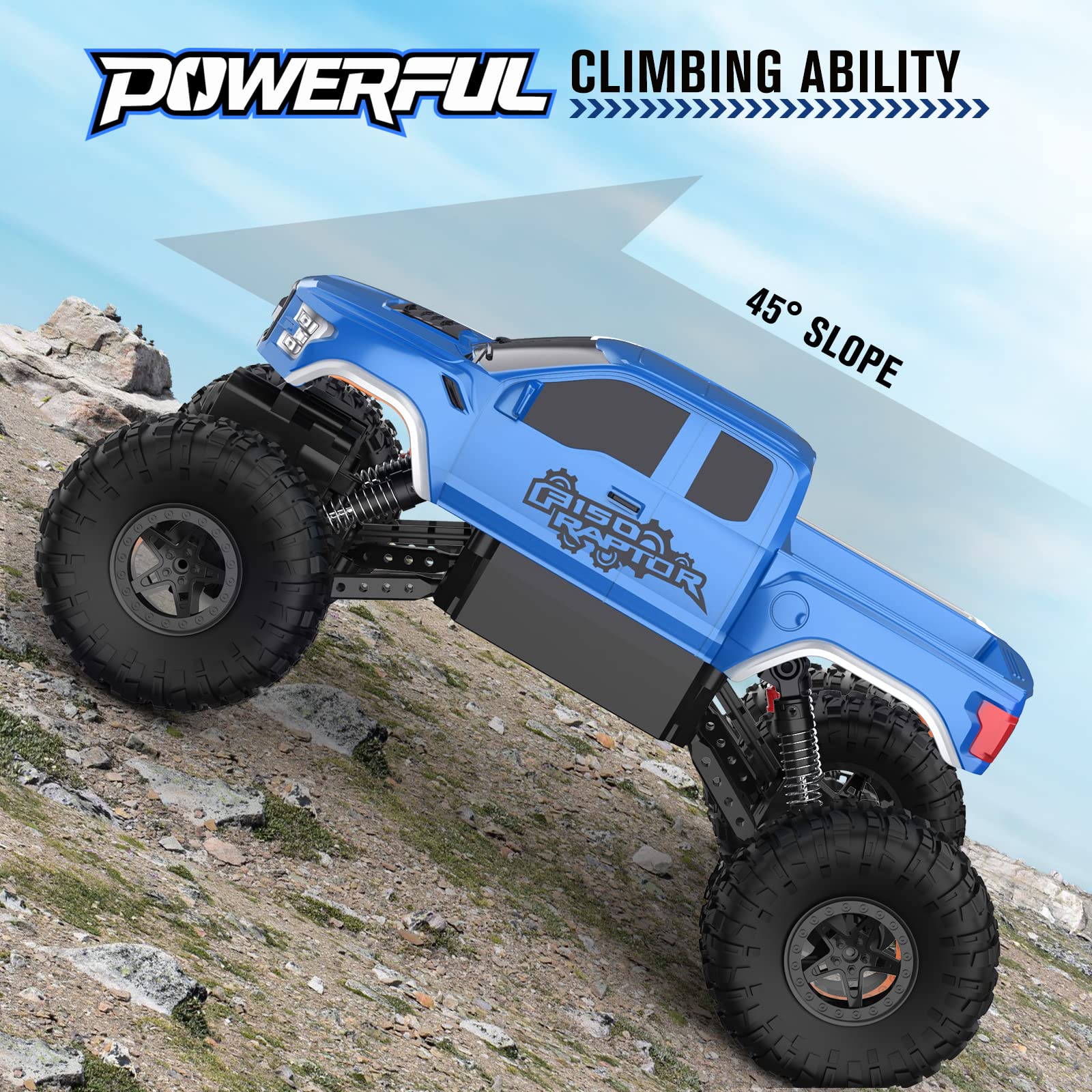 DOUBLE E Ford Raptor F150 RC Car 4WD Monster Trucks for Boys,11 Inches Off Road Crawler Vehicle RC Truck Toy Gift for Boys Girls 6 7 8-12 Years-Blue