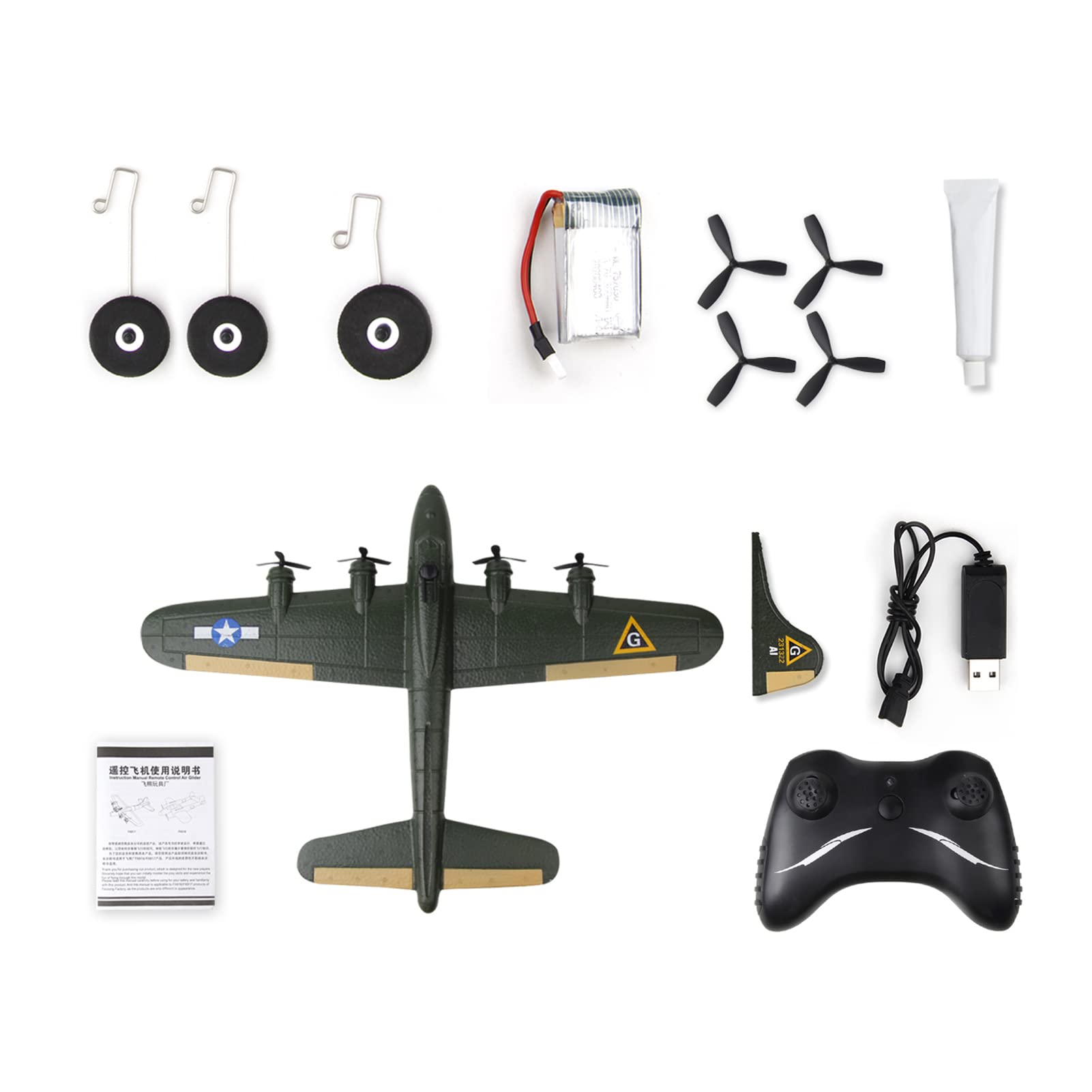 GoolRC B-17 RC Plane, 2 Channel RC Airplane, 2.4Ghz Remote Control Airplane, Ready to Fly EPP Foam Glider, Fixed Wing RC Aircraft Flight Toys for Boys,Kids and Adults