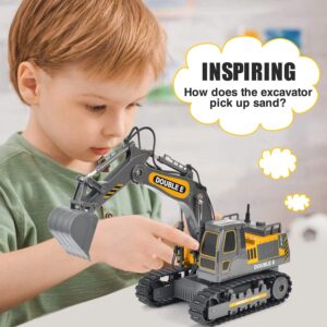 DOUBLE E Remote Control Excavator Toy Construction Toys Tractor Rechargeable Battery RC Vehicles Electric Truck Sandbox Digger Toys for Boys Girls Kids, Gray