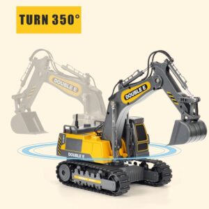 DOUBLE E Remote Control Excavator Toy Construction Toys Tractor Rechargeable Battery RC Vehicles Electric Truck Sandbox Digger Toys for Boys Girls Kids, Gray