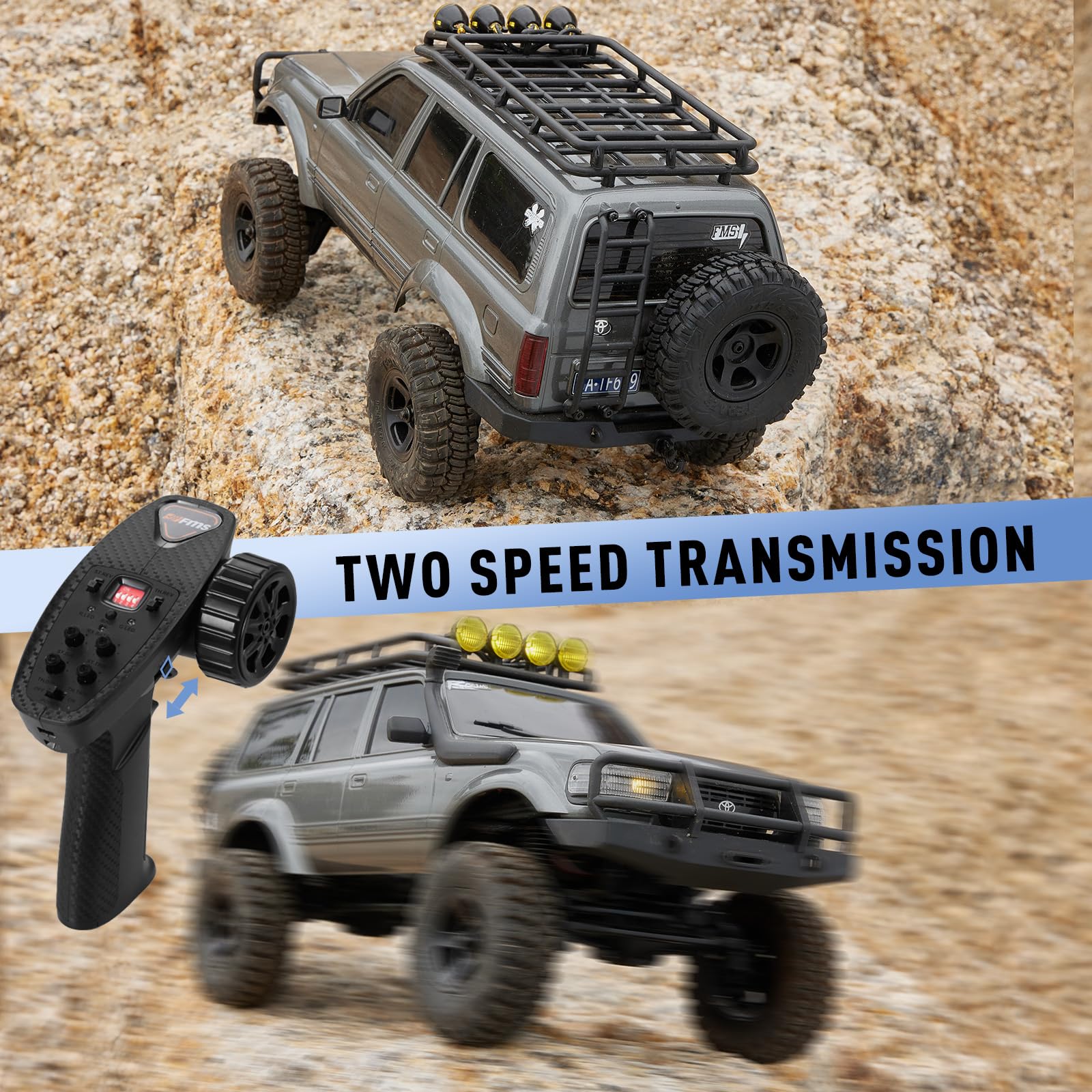 BEEZRC FMS RC Crawler 1/18 FCX18 Land Cruiser LC80 RTR Toyota Licensed 4WD RC Rock Truck 2.4Ghz 900mAh Hobby Grade RC Car Model Mini Remote Control Car Off Road Vehicle FMS11831RTRGY(Gary)