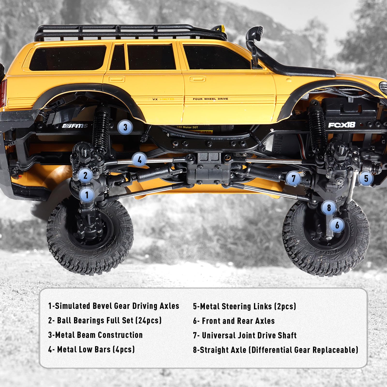 BEEZRC FMS RC Crawler 1/18 FCX18 Land Cruiser LC80 RTR Toyota Licensed 4WD RC Rock Truck 2.4Ghz 900mAh Hobby Grade RC Car Model Mini Remote Control Car Off Road Vehicle FMS11831RTRGY(Gary)