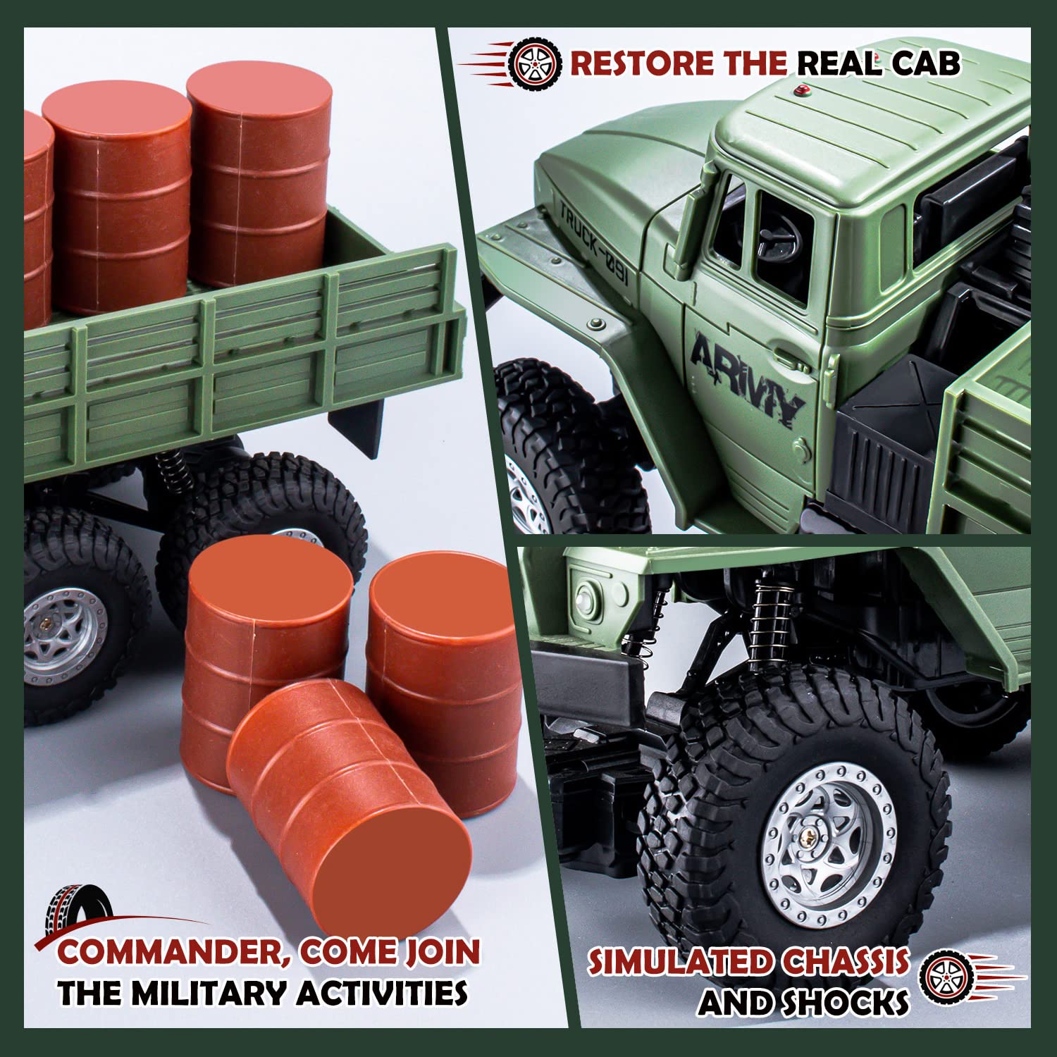 TICTTGA Gifts for 7 Year Old boy Age 6-8 Army Toys for Boys Age 4-7 Kids Remote Control car for Boys 4-7 Remote Control Trucks for Boys 8-12 4WD 1:16 Scale Toy