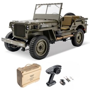 WOWRC RocHobby 1/12 1941 MB Scaler RC Jeep, 4x4 Hobby Grade RTR RC Car Mini RC Rock Crawler Military, 2.4Ghz RC Truck with 180 Brushed Motor, LED Lights, Battery and USB Charger for Adults