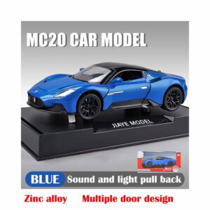 Alloy Collectible Toy Cars Model Blue Maserati MC20 Diecast Pull Back Vehicles with Light&Sound