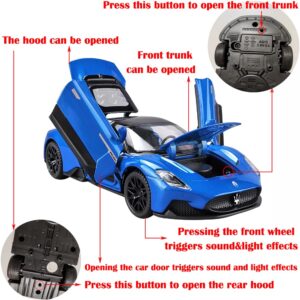 Alloy Collectible Toy Cars Model Blue Maserati MC20 Diecast Pull Back Vehicles with Light&Sound