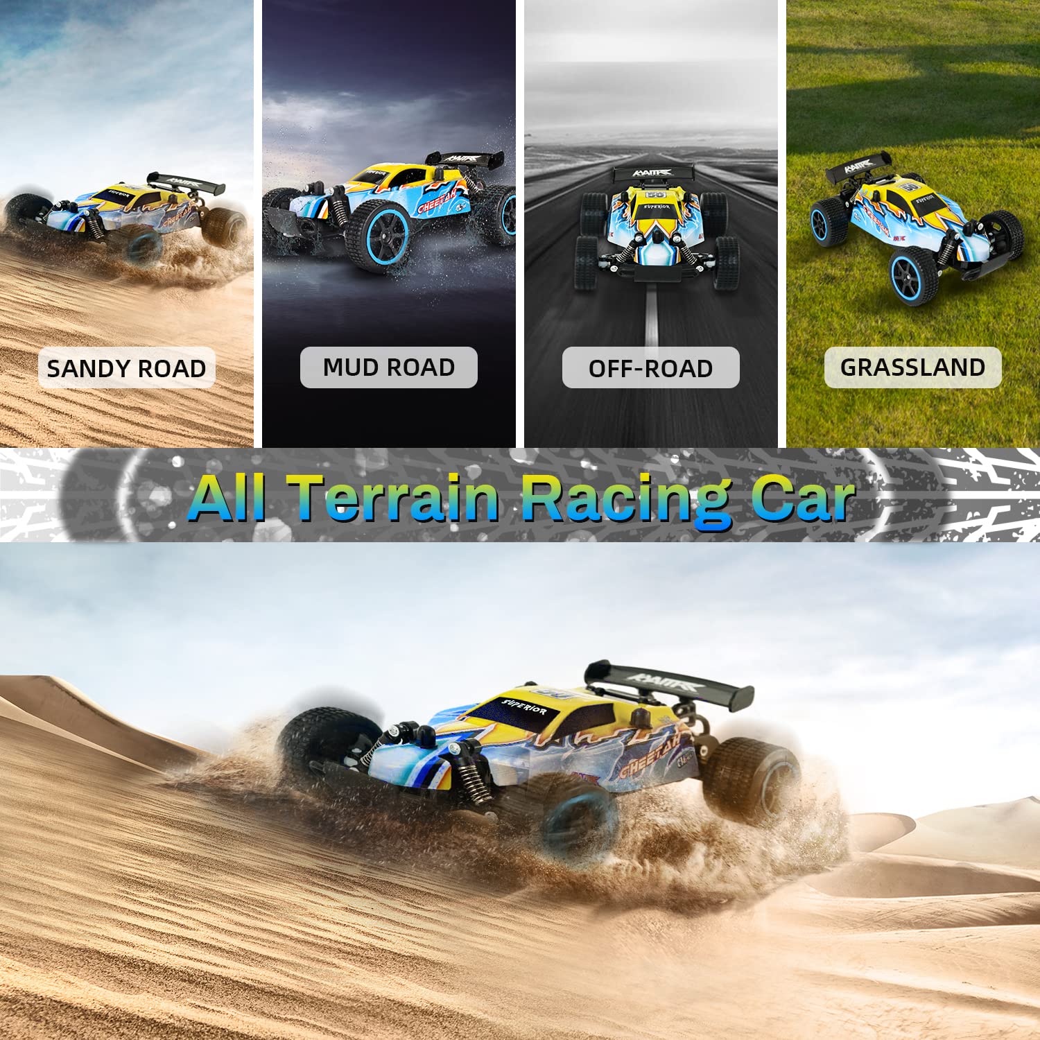 RC Car Remote Control Toys - 1:20 Scale All Terrain Hobby RC Racing Car, 2.4Ghz High Speed 2WD RC Buggy Cars with 2 Rechargeable Batteries, Off Road Electric Cars for Kids Boys Girls Adult Xmas Gifts