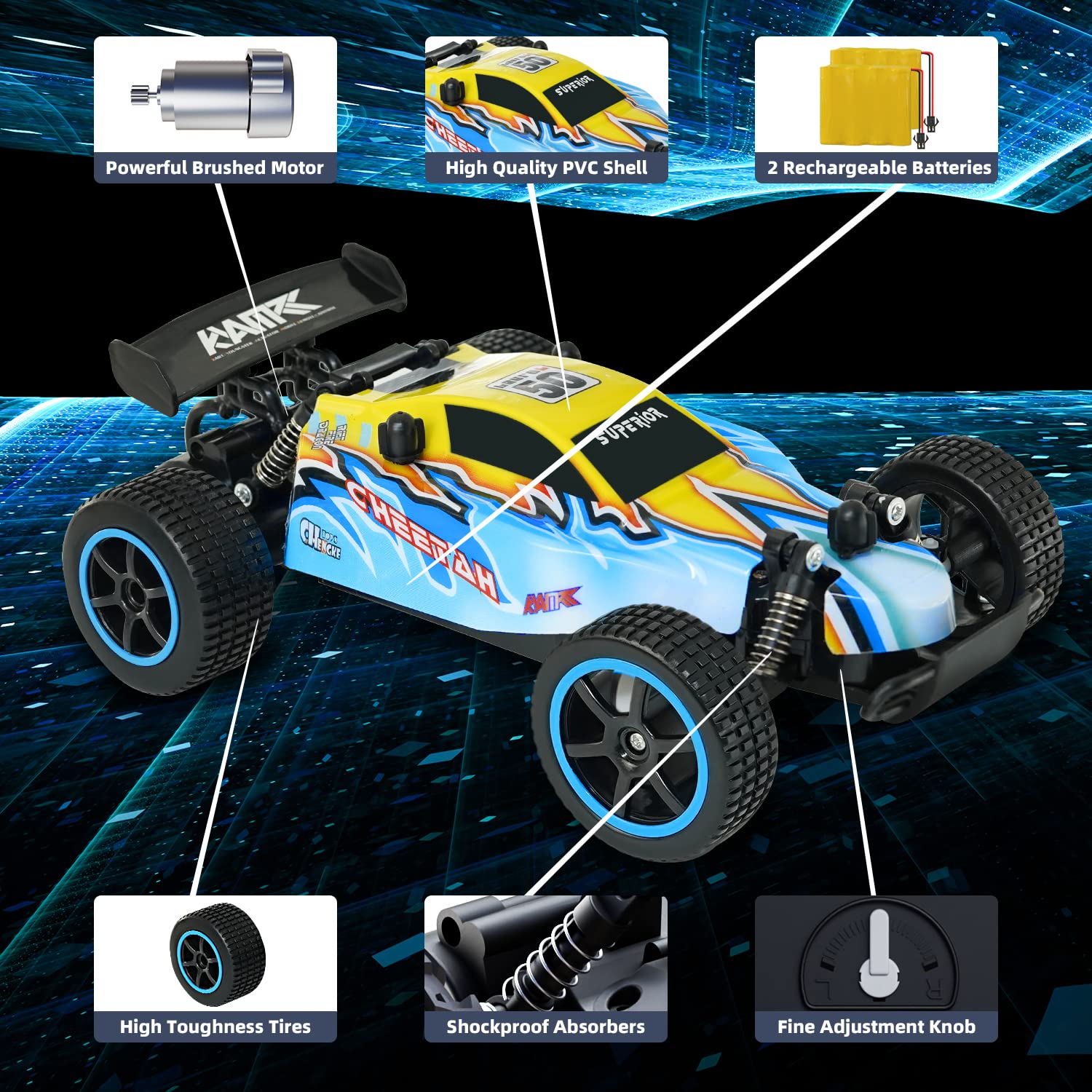 RC Car Remote Control Toys - 1:20 Scale All Terrain Hobby RC Racing Car, 2.4Ghz High Speed 2WD RC Buggy Cars with 2 Rechargeable Batteries, Off Road Electric Cars for Kids Boys Girls Adult Xmas Gifts