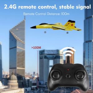 GoolRC FX620 RC Airplane, 2.4GHz Remote Control Airplane, 2 Channel RC Plane, SU-35 RC Glider EPP Aircraft Model with 3-Axis Gyro, Outdoor Flight Toys for Kids and Adults with 2 Battery (Yellow)