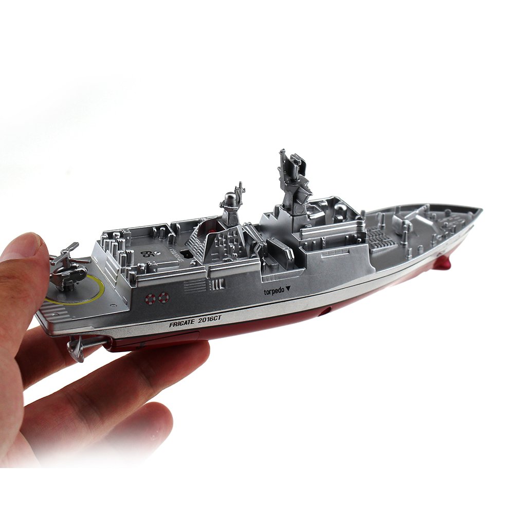 Tipmant Military RC Naval Ship Vessel Model Remote Control Boat Toy Speedboat Electric Water Kids Birthday (Silver)