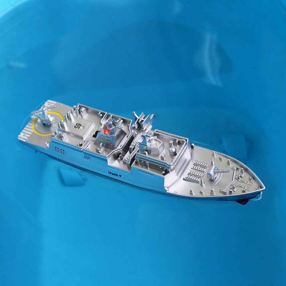 Tipmant Military RC Naval Ship Vessel Model Remote Control Boat Toy Speedboat Electric Water Kids Birthday (Silver)