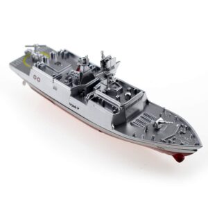 Tipmant Military RC Naval Ship Vessel Model Remote Control Boat Toy Speedboat Electric Water Kids Birthday (Silver)