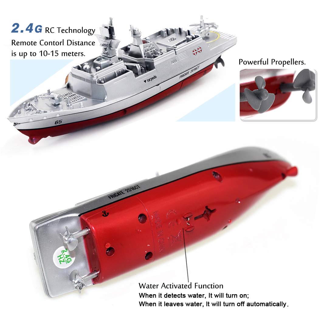 Tipmant Military RC Naval Ship Vessel Model Remote Control Boat Toy Speedboat Electric Water Kids Birthday (Silver)