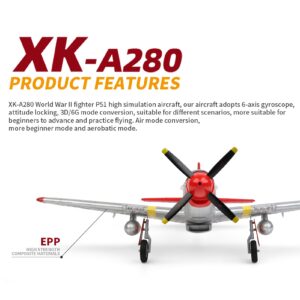 GoolRC WLtoys XK A280 RC Airplane, 2.4GHz 4 Channel Brushless Remote Control Plane for Adults, RC Aircraft Fighter with 6-Axis Gyro, 3D/6G Mode and LED Searchlight, Easy to Fly for Boys and Girls