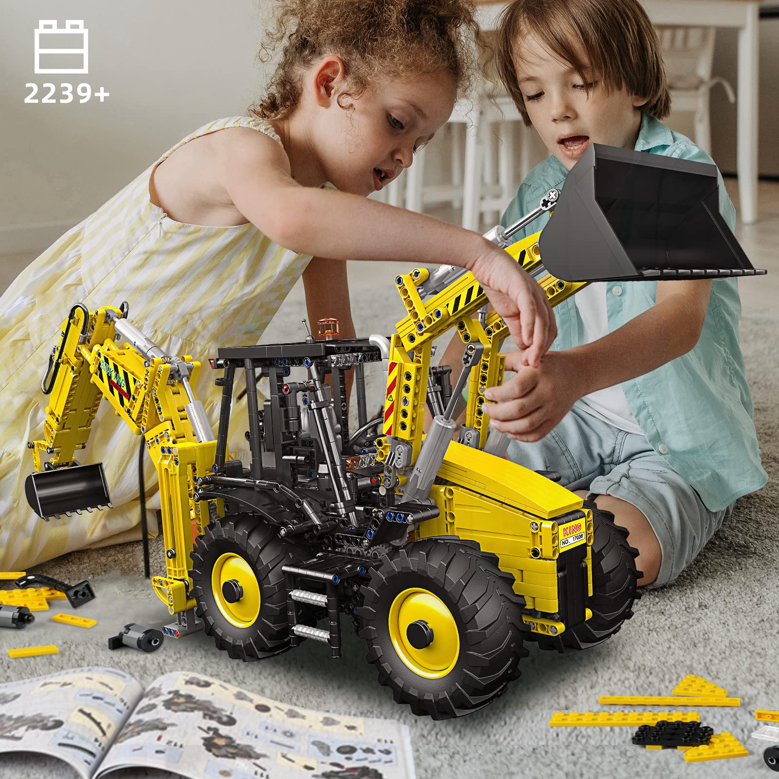 Mould King 17036 Excavator and Bulldozer 2 in 1, RC Bulldozer Building Set for Boys, APP Remote Control Truck Construction Vehicles Model with Motors, Gift Toy for Kids, 2239 Pieces