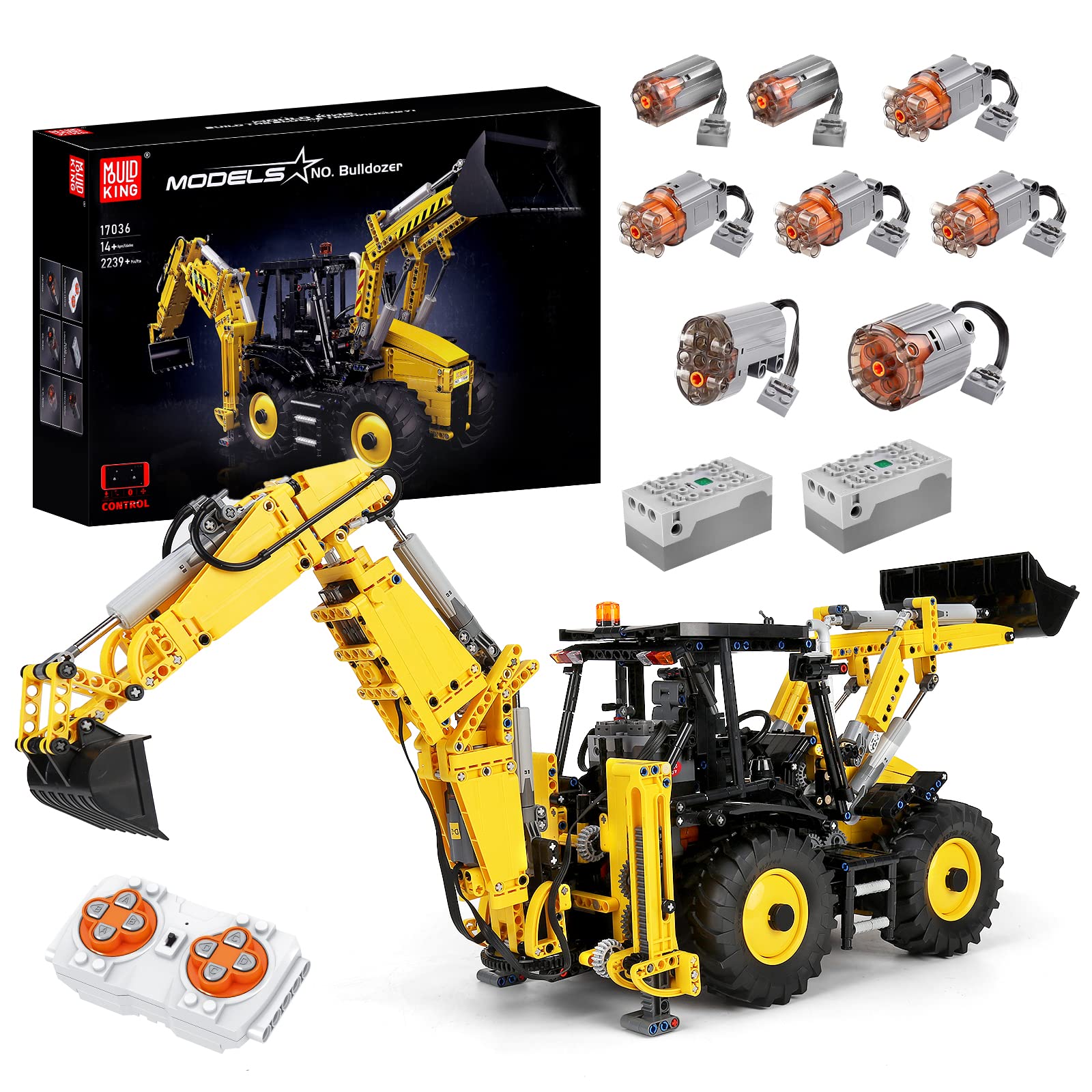 Mould King 17036 Excavator and Bulldozer 2 in 1, RC Bulldozer Building Set for Boys, APP Remote Control Truck Construction Vehicles Model with Motors, Gift Toy for Kids, 2239 Pieces