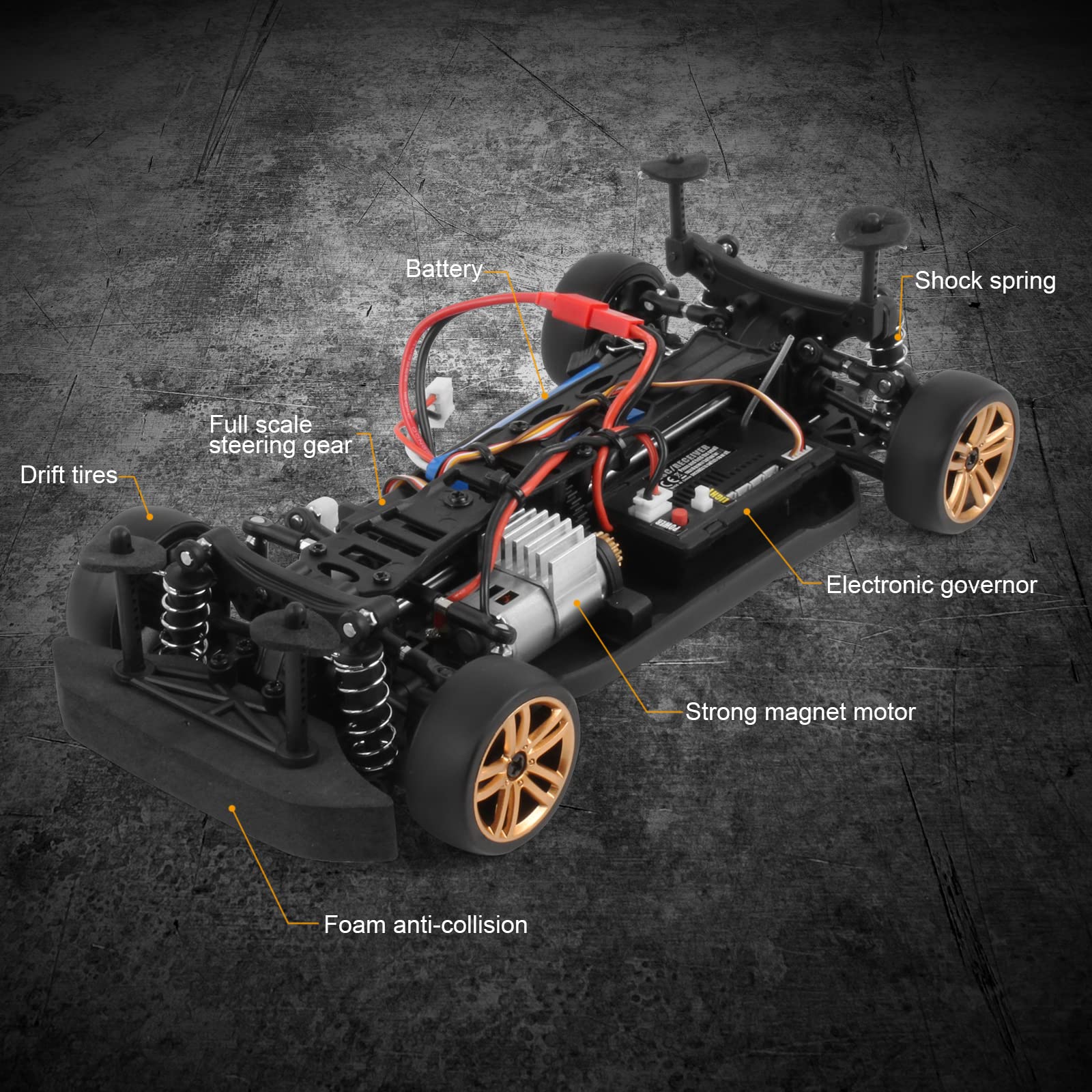 GoolRC RC Drift Car, 1:18 Scale Remote Control Car, 2.4GHz 4WD 30KM/H High Speed RC Racing Car with LED Light Strip and 2 Batteries for Adults and Kids