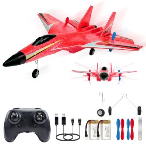 fremego su-27 rc airplane,2.4ghz 2 channel remote control plane with gyro night lights and 2 batteries, easy to fly for adults, beginners and kids toy