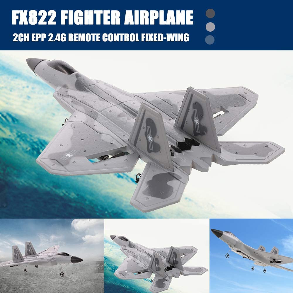 Goolsky FX822 F-22 Raptor Model Fighter, 2CH RC Plane, 2.4GHz Remote Control Airplane, EPP Fixed-Wing Aircraft RTF Toy for Kids and Adults