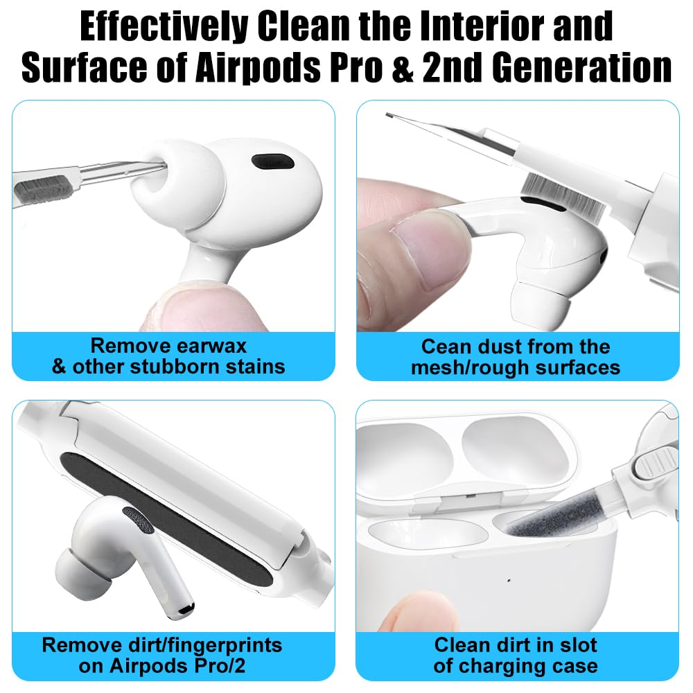 SAYAFAN 4 Pairs Replacement Ear Tips for Airpods Pro & 2nd Generation and Cleaner Kit, 5 in 1 Cleaning Pen with Polishing Cloth, Silicone Ear Tips with Noise Reduction Hole (XS/S/M/L)