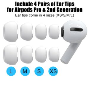 SAYAFAN 4 Pairs Replacement Ear Tips for Airpods Pro & 2nd Generation and Cleaner Kit, 5 in 1 Cleaning Pen with Polishing Cloth, Silicone Ear Tips with Noise Reduction Hole (XS/S/M/L)