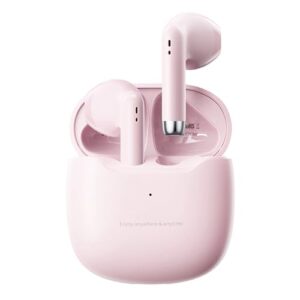 pink true wireless earbuds bluetooth 5.3 with microphone for working out noise canceling blue tooth ear buds deep bass tws wireless earphones with charging case in ear headphone for iphone android