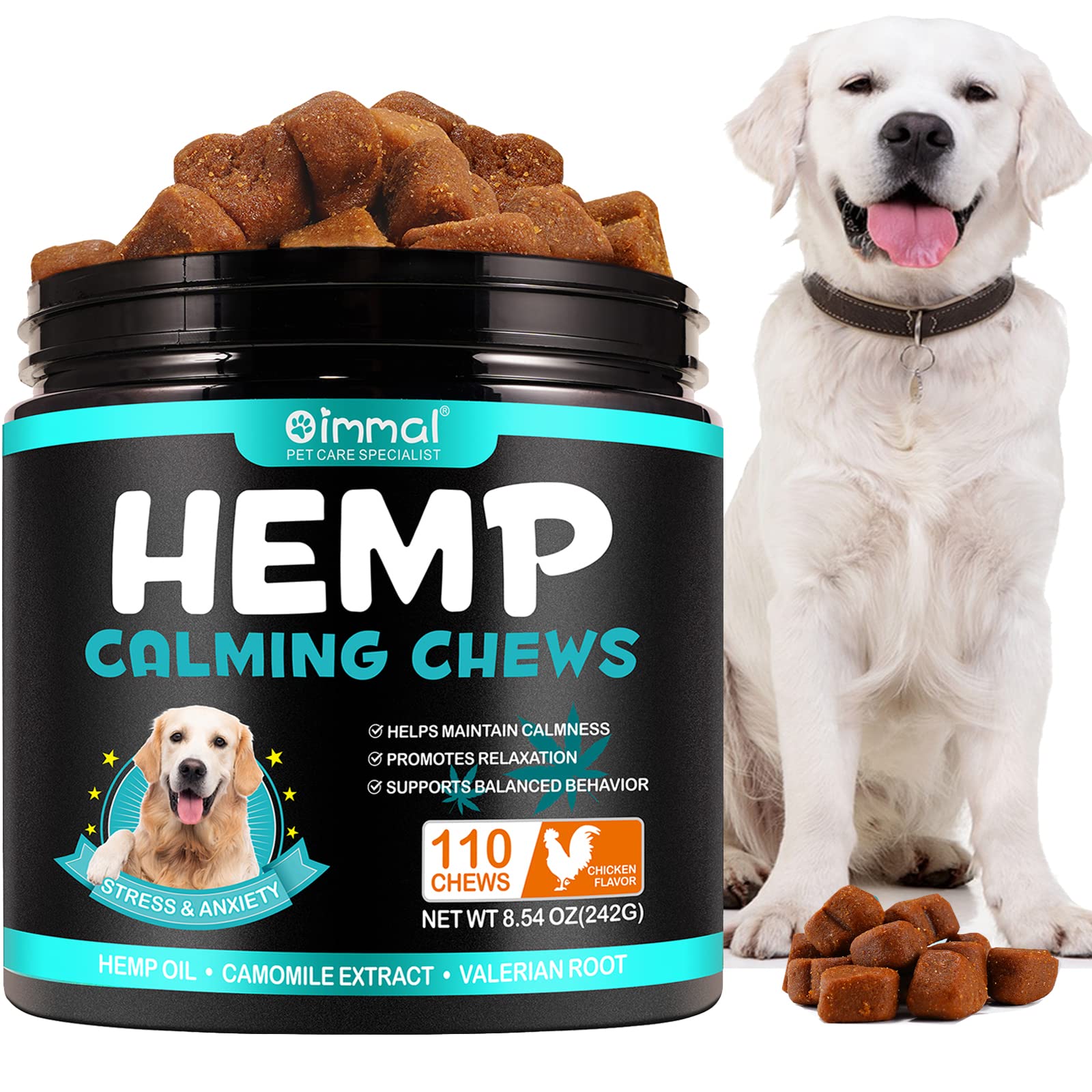 PLSHSBSE Hemp Calming Chews for Dogs, 110PCS Calming Treats for Dogs Anxiety Relief, Advanced Dog Calming Chews, Sleep Aids for Dogs Traval-Thunderstorm-Seperations (Chicken Flavor)