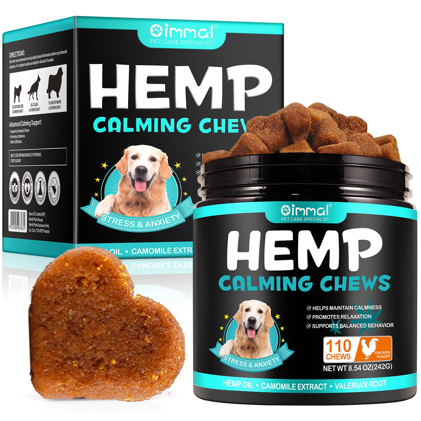 PLSHSBSE Hemp Calming Chews for Dogs, 110PCS Calming Treats for Dogs Anxiety Relief, Advanced Dog Calming Chews, Sleep Aids for Dogs Traval-Thunderstorm-Seperations (Chicken Flavor)