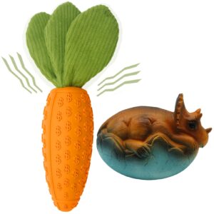 cooway dog chew toy, carrot dog squeaky toys for aggressive chewers & latex dinosaur dog toys, natural rubber milk-flavored dog teeth-cleaning toy for puppy small medium large dogs (orange)