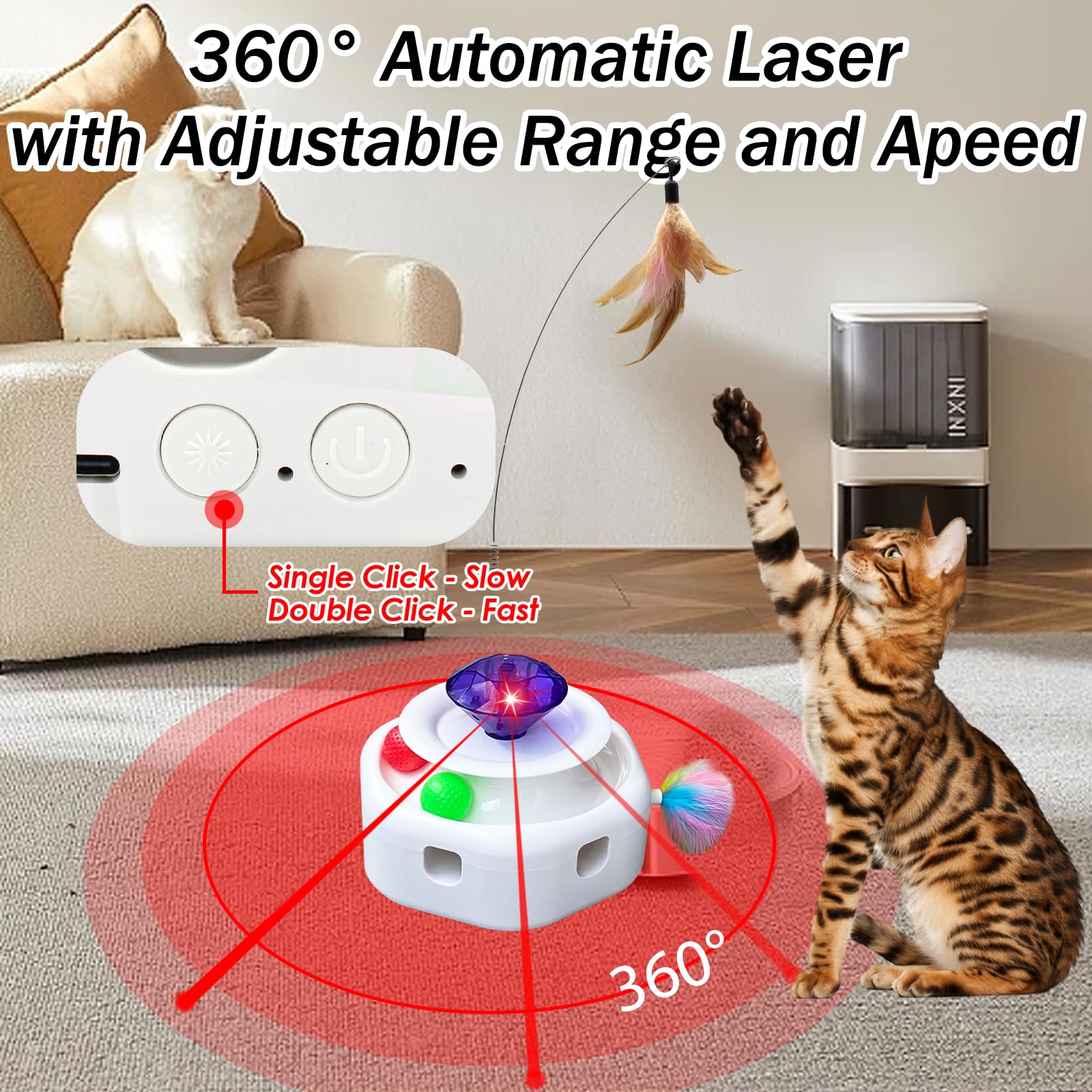 KugobarNe 4 in1 Automatic Laser Cat Toy, Interactive Kitten Toy Cat Laser Pointer Toy, Fluttering Butterfly Electronic Cat Toy, Moving Ambush Feather, Track Balls, Cat interactive Toys for Indoor Cats