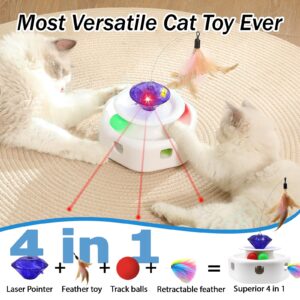 KugobarNe 4 in1 Automatic Laser Cat Toy, Interactive Kitten Toy Cat Laser Pointer Toy, Fluttering Butterfly Electronic Cat Toy, Moving Ambush Feather, Track Balls, Cat interactive Toys for Indoor Cats