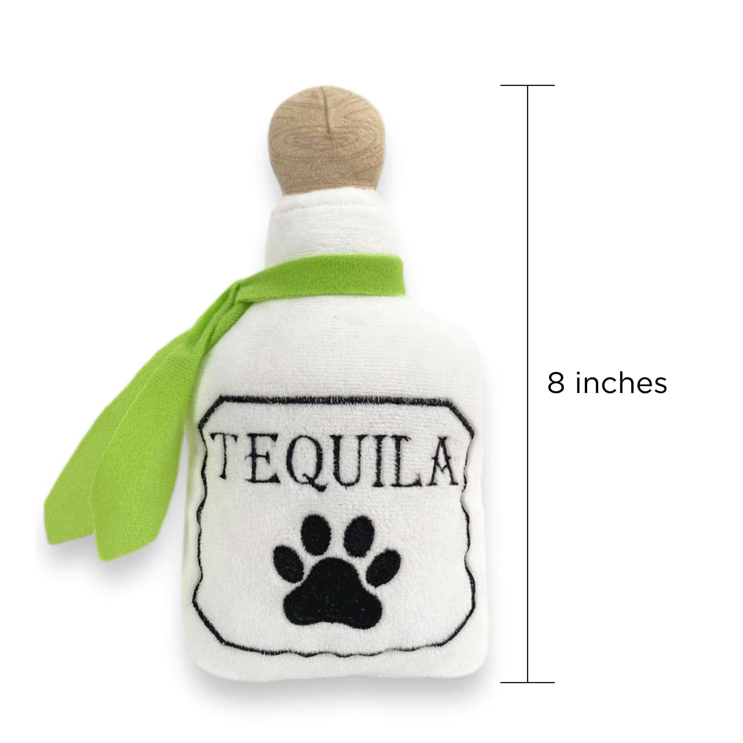 Baja Ponchos 4 Pack Fiesta Dog Chew Toys and Sombrero - Mexican Squeak Plush Toys - Dog Gifts for Chihuahuas - Taco - Tequila - Hot Sauce - for All Breeds