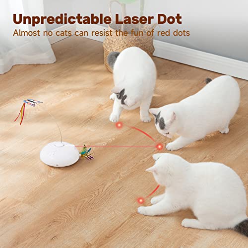 Potaroma Electric Running Cat Laser Toys Interactive, Fluttering Butterfly, 4in1 Automatic Rechargeable Kitten Toy, Colored Feather, Indoor Exercise Cat Kicker, White