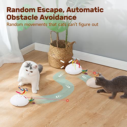 Potaroma Electric Running Cat Laser Toys Interactive, Fluttering Butterfly, 4in1 Automatic Rechargeable Kitten Toy, Colored Feather, Indoor Exercise Cat Kicker, White