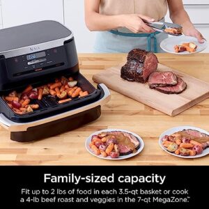 Ninja DZ071 Foodi 6-in-1 DualZone FlexBasket Air Fryer with 7-QT MegaZone & Basket Divider, Large Proteins & Full Meals, Smart Finish Cook 2 Foods 2 Ways, Large Capacity, Air Fry, Bake & More, Black