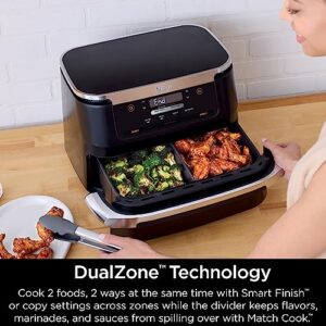 Ninja DZ071 Foodi 6-in-1 DualZone FlexBasket Air Fryer with 7-QT MegaZone & Basket Divider, Large Proteins & Full Meals, Smart Finish Cook 2 Foods 2 Ways, Large Capacity, Air Fry, Bake & More, Black