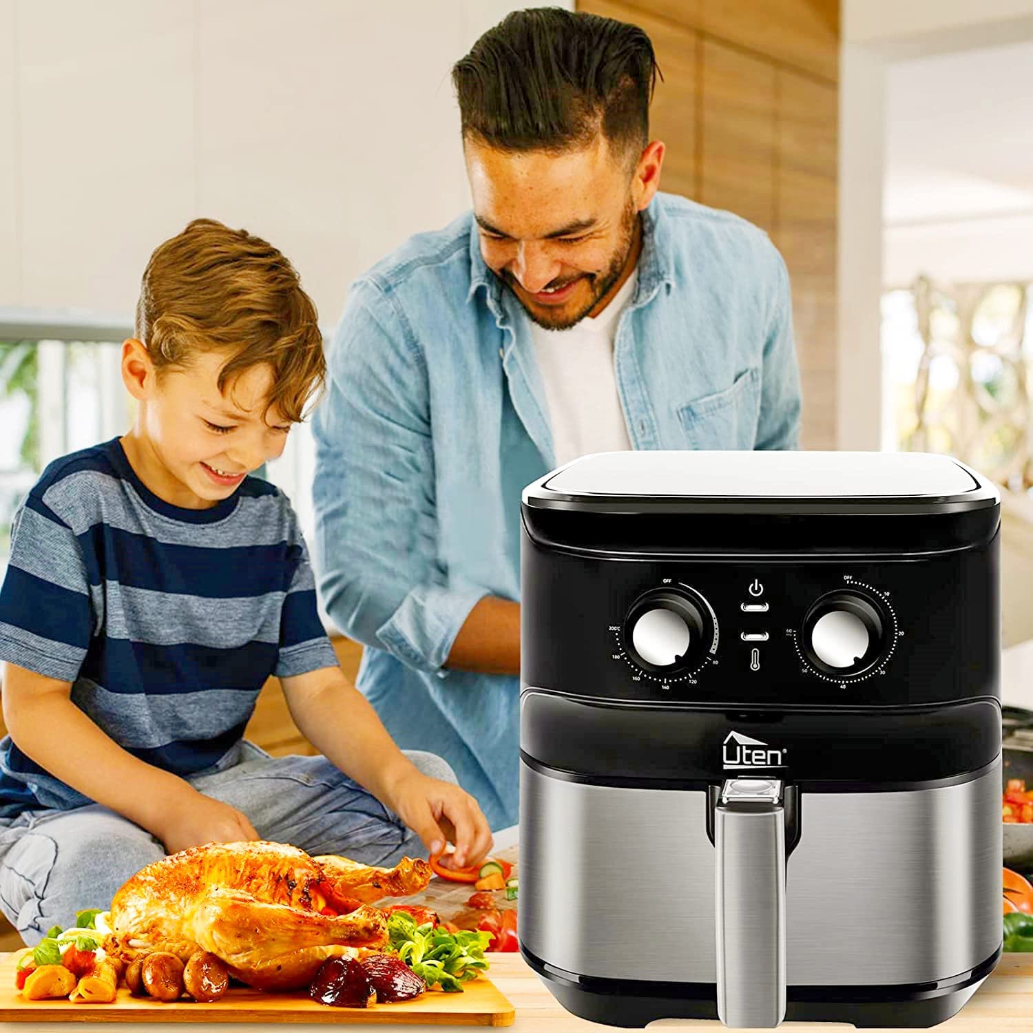 Air Fryer 5.8Qt/5.5L - Uten Electric Airfryer with Temperature Control, Timer, Non-Stick Fry Basket, 1700W High-power, Fast Oven Oilless Cooker, Dishwasher Safe - A Great Kitchen Assistant