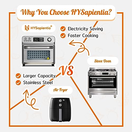 HYSapientia 26Qt Air Fryer Toaster Oven Combo with Rotisserie,Convection Oven Countertop, 10-in-1 Large Air Fryer Oven Combo, Stainless Steel 1800W with Full Accessory Set