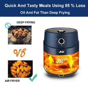 JKM Air Fryer 4.7 Quart, mechanical Air Fryer Oven, Adjustable Timer & Temp, No Oily Smoke Frying Cooking, Auto Shut Off, 1500W, Navy Blue