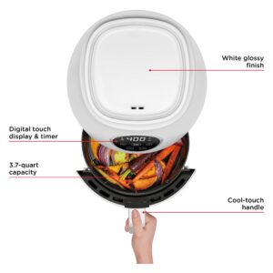 CHEFMAN Small Air Fryer Healthy Cooking, 3.7 Qt, Nonstick, User Friendly and Digital Touch Screen, w/ 60 Minute Timer & Auto Shutoff, Dishwasher Safe Basket, BPA-Free, Glossy White