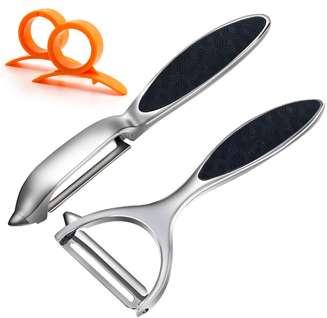 Vegetable Peeler, Potato Peelers for Kitchen Stainless Steel Multi-function Set Fruit Peeler For Kitchen and Household Tools Y & I Shape Swivel Blades with ​2 Orange Citrus Peelers