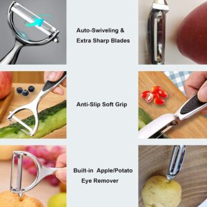 Vegetable Peeler, Potato Peelers for Kitchen Stainless Steel Multi-function Set Fruit Peeler For Kitchen and Household Tools Y & I Shape Swivel Blades with ​2 Orange Citrus Peelers