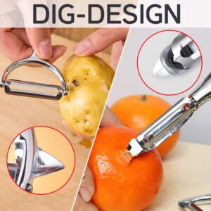 Vegetable Peeler, Potato Peelers for Kitchen Stainless Steel Multi-function Set Fruit Peeler For Kitchen and Household Tools Y & I Shape Swivel Blades with ​2 Orange Citrus Peelers