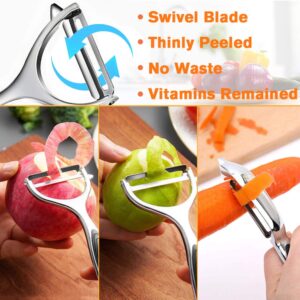 Vegetable Peeler, Potato Peelers for Kitchen Stainless Steel Multi-function Set Fruit Peeler For Kitchen and Household Tools Y & I Shape Swivel Blades with ​2 Orange Citrus Peelers