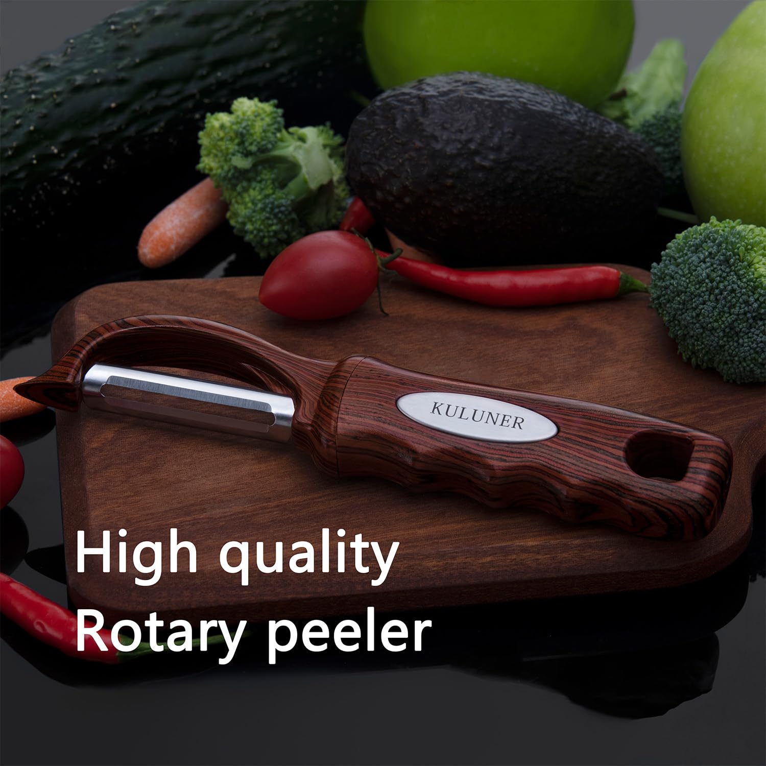 KULUNER Kitchen potato vegetable peeler with stainless steel rotating blade, suitable for fruits and vegetables （Redwood grain）