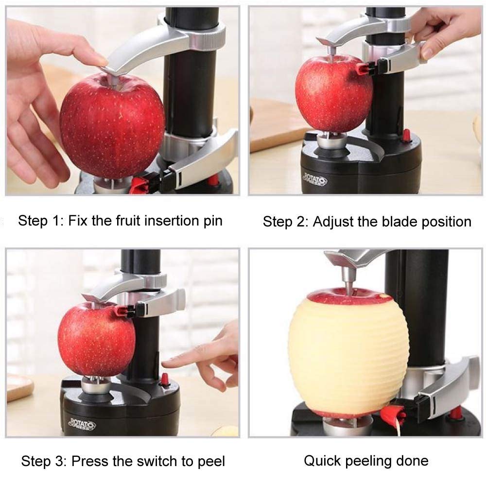 SUPOW Electric Potato Peeler Automatic Rotating Fruits Peeler Apple Paring Machine with 2 Extra Blades