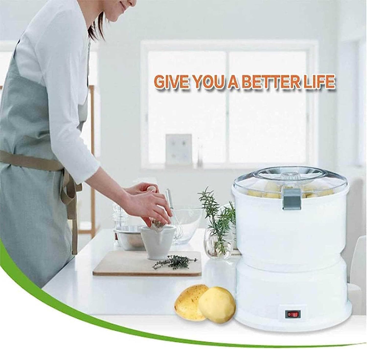 TINTAG Potato Peeling Machine, Fully Automatic Salad Rotator,Multifunction Potato Peeler Peeling Machine,Load-Bearing 1kg Potato Electric Peeling Machine,for Kitchen Fruits Vegetables